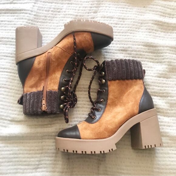 C&V‎ Suede Leather Platform Hiking Boot Bootie Lug Sole Brown Cap Toe Size 6 New - Picture 6 of 13